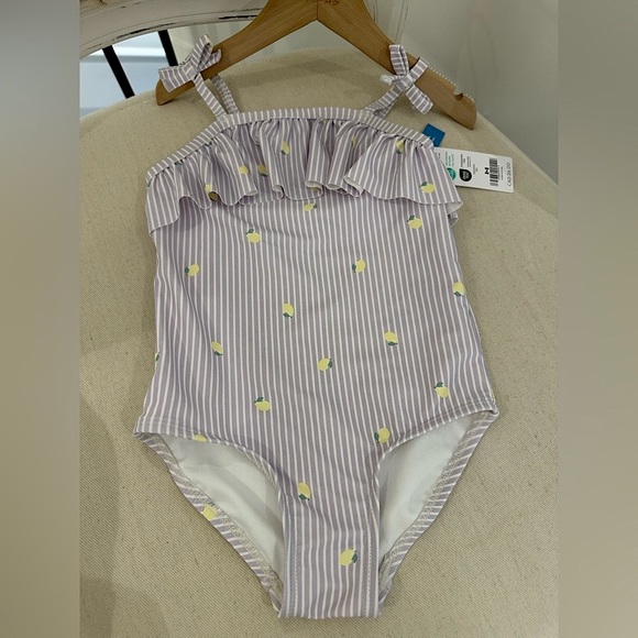 🍋 4T Toddler Girl’s One Piece Ruffled Stripe Lemon Bathing Suit NWT - Picture 5 of 5